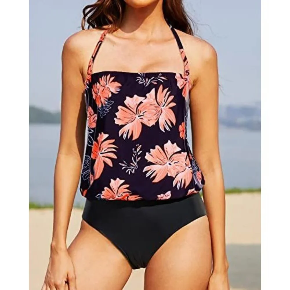 Daci Black Floral One-Piece Swimsuit Womens Size Small Removable Strap NEW